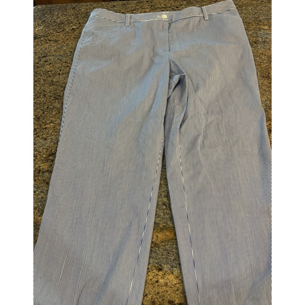 NWT Talbots‎ Womens 16 Chino Pants Straight Leg Crop Blue Striped Stretch Career
